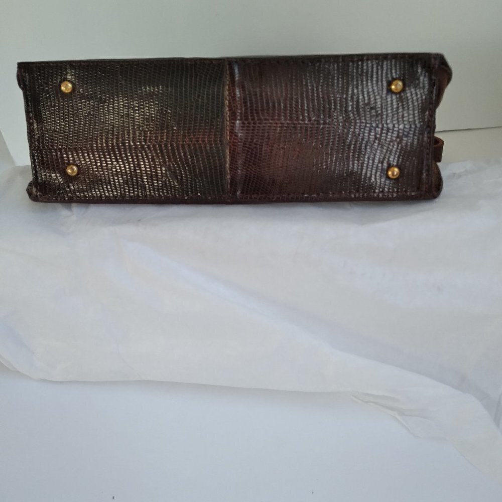 Vintage 1950's/60's Brown Lizard Structured Satchel Handbag - Picture 6 of 12